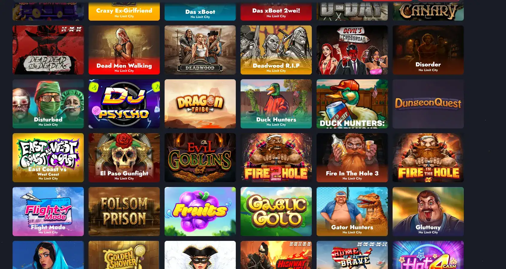 Интерфейс казино Спин Сити с играми